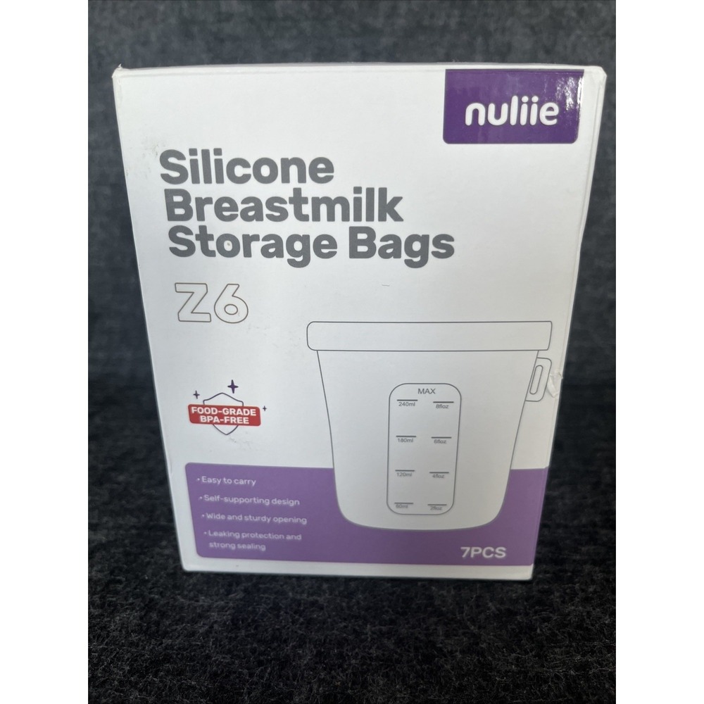 Nuliie Silicone Breastmilk Storage Bags 7‎ Pcs, 8oz/240ml, Double Seal
